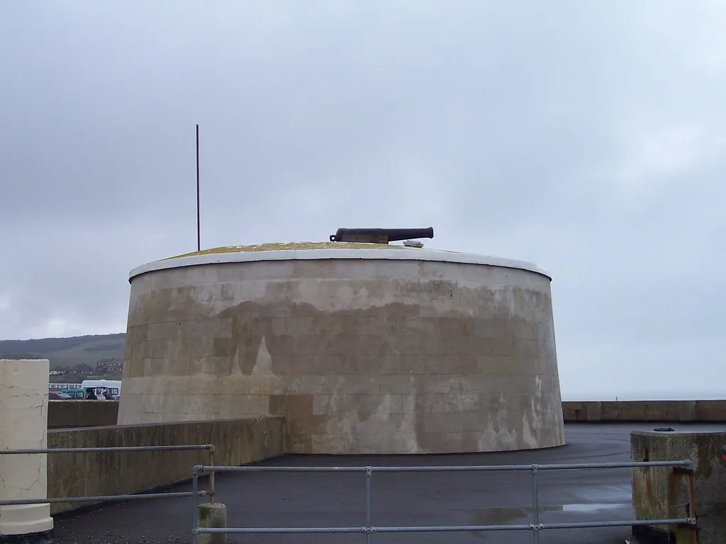 The Martello tower on Seaford seafront. The bonfire and firework display is held on the Martello Fields beside it.