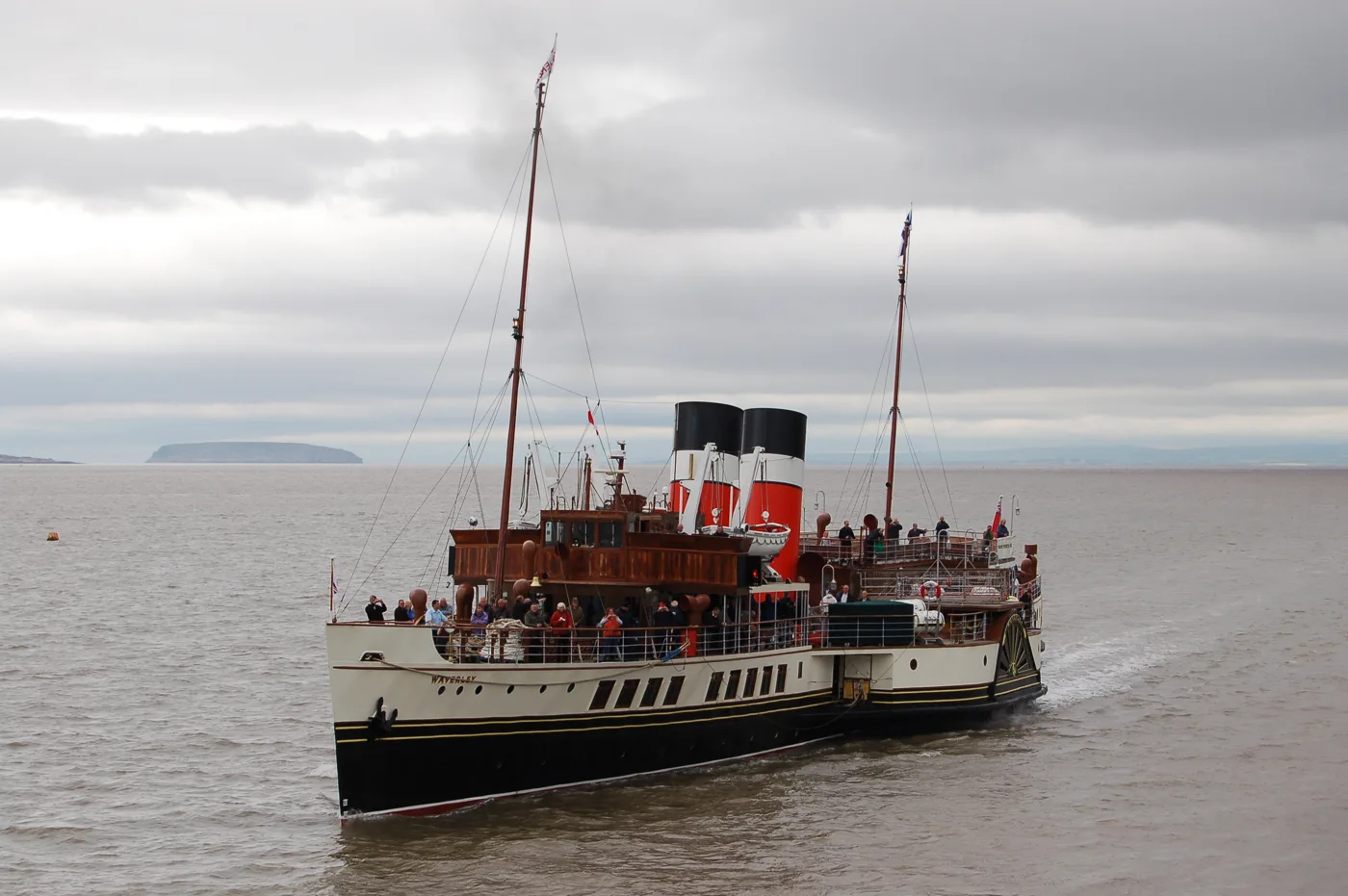 PS Waverley under way. She is the last seagoing paddle steamer in the world and calls at Newhaven on Tuesday.